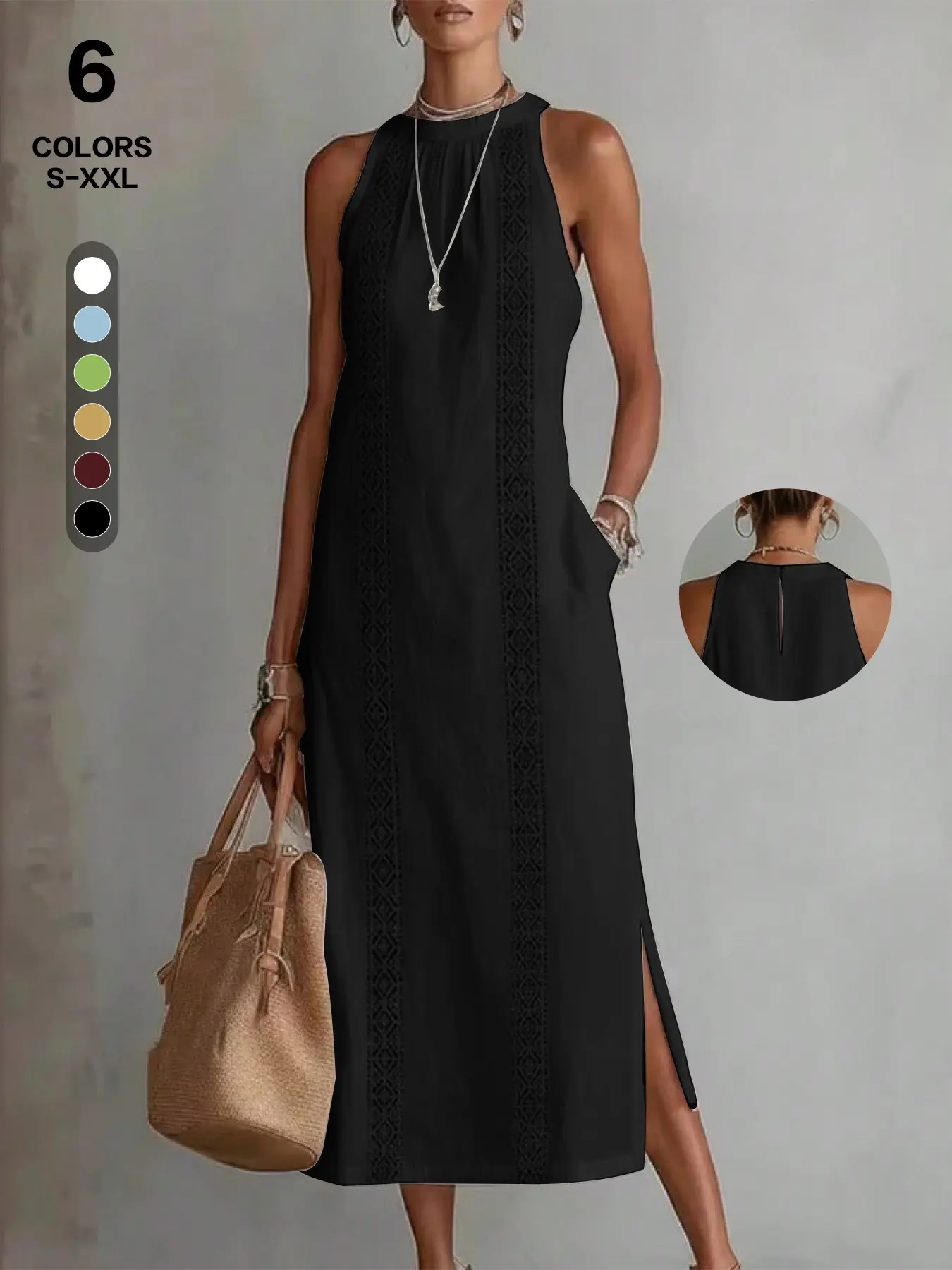 Sleeveless Cami Women Dress, Split Long Dress, Loose and Figure-Flattering, Semi-Sheer Fabric, Ideal for Slim Figures, Daily Casual Loungewear