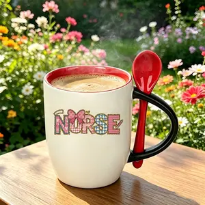 1pc Nurse Theme Color Changing Ceramic Mug, 330ml/11oz , With a Coffee Spoon, Cute Print, Reusable, Suitable for Office, home, Gift For Nurse