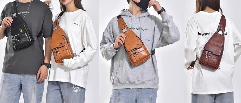 2026 new fashion trend brown PU leather bag, men's and women's shoulder bags, large capacity multi compartment crossbody bags, daily commuting high-end chest bags, casual lightweight waist bags, the best choice for hiking, cycling, fishing, camping, holid