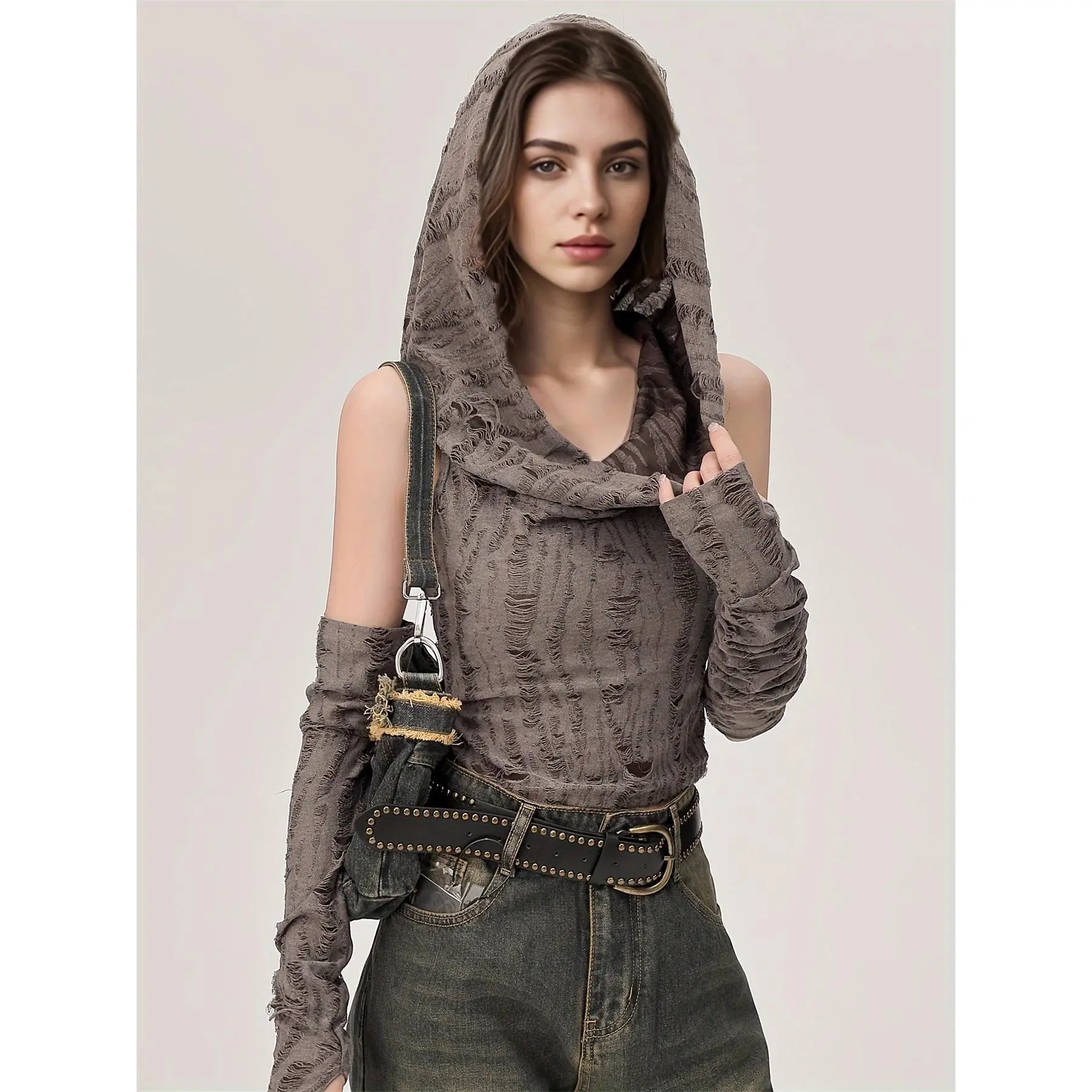 Waste Land Distressed Hoodie Sleeveless Vest