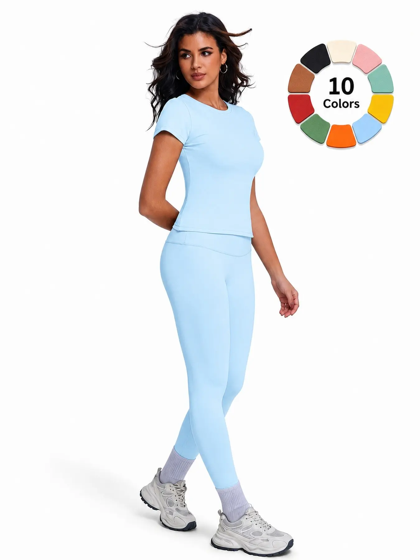 Plain Color High-Intensity Yoga Set, Fitness Activewear, Gym Workout Clothes, Quick-Dry and Breathable High Waisted Athletic Pants, Sportswear for All Seasons, Short Sleeve Top and Long Pants, Gym Workout Set, Sports Outfit, Athleisure Gym Clothes