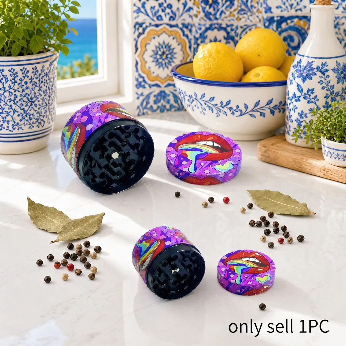 2inch 5cm Mini Manual Pepper Mill Peppercorn Dry Spice Grinder Purple Base Rainbow Lips Print Option Compact Kitchen Seasoning Tool Home Cooking Meal Prep Kitchen Gadgets Kitchenware
