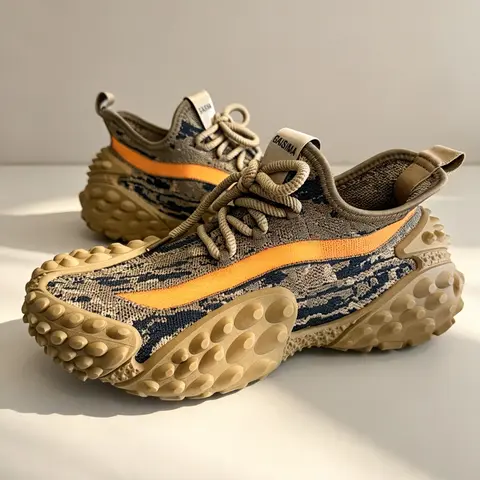 Men's Mesh Panel Sock Sneakers, Breathable Stretch Sock Collar, Thick Tire-Tread Outsole, Casual Anti-Slip Footwear Outdoor Wear Shoes for Hiking & Outdoor Activities