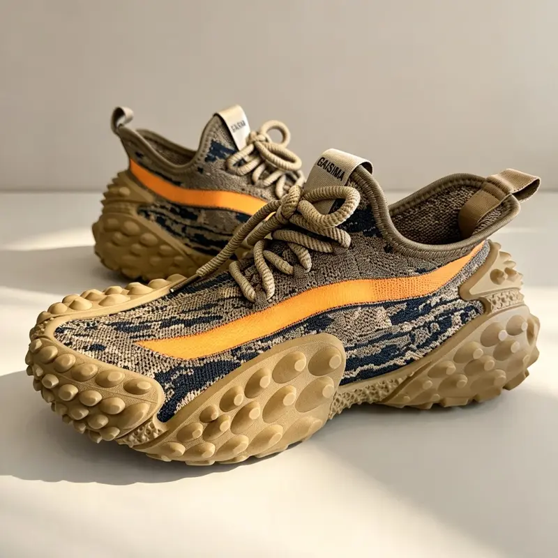 Men's Mesh Panel Sock Sneakers, Breathable Stretch Sock Collar, Thick Tire-Tread Outsole, Casual Anti-Slip Footwear Outdoor Wear Shoes for Hiking & Outdoor Activities