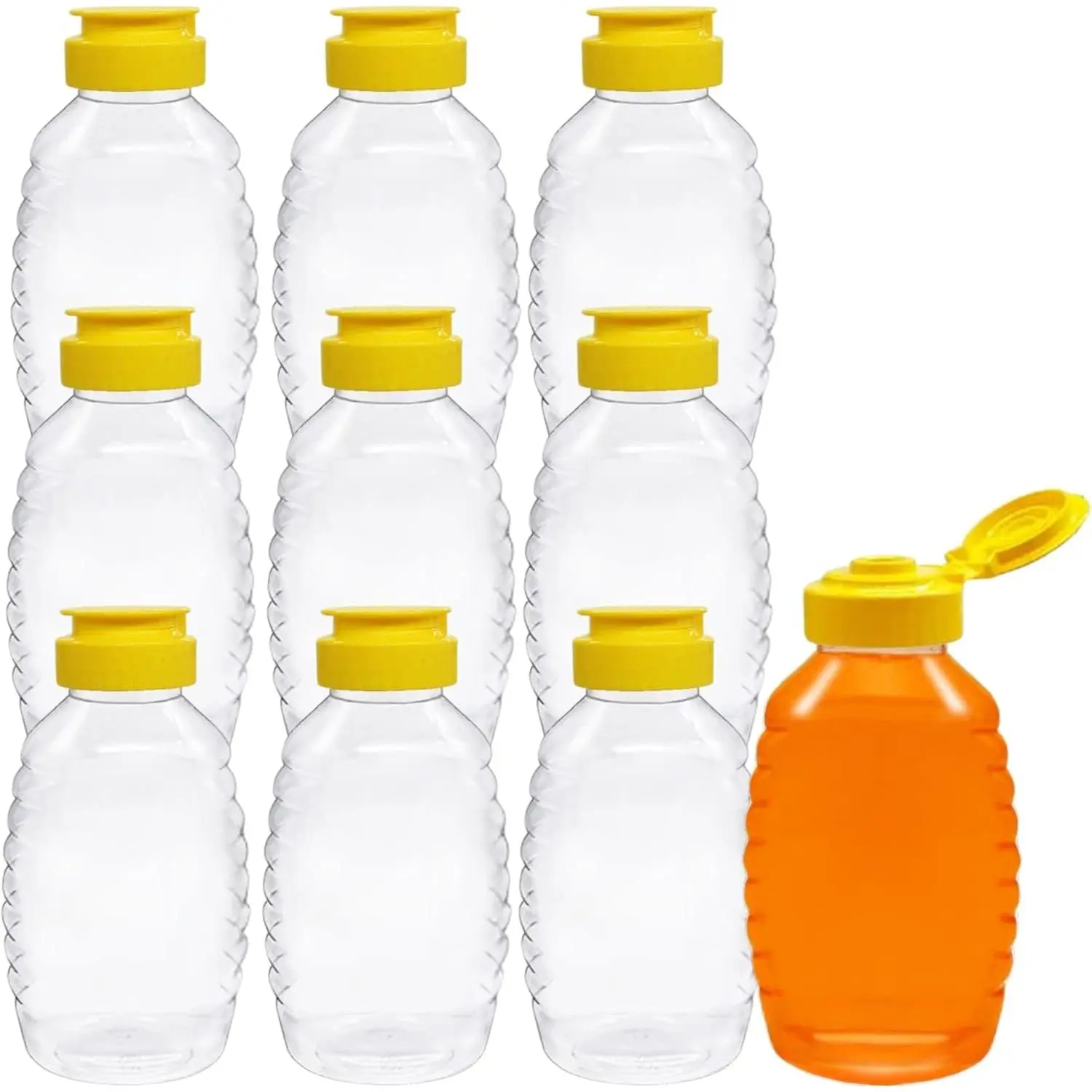 32oz 10 Pack Empty Honey Squeeze Bottles with Flip Lid & Seal, Clear Plastic Beehive Design PET Containers