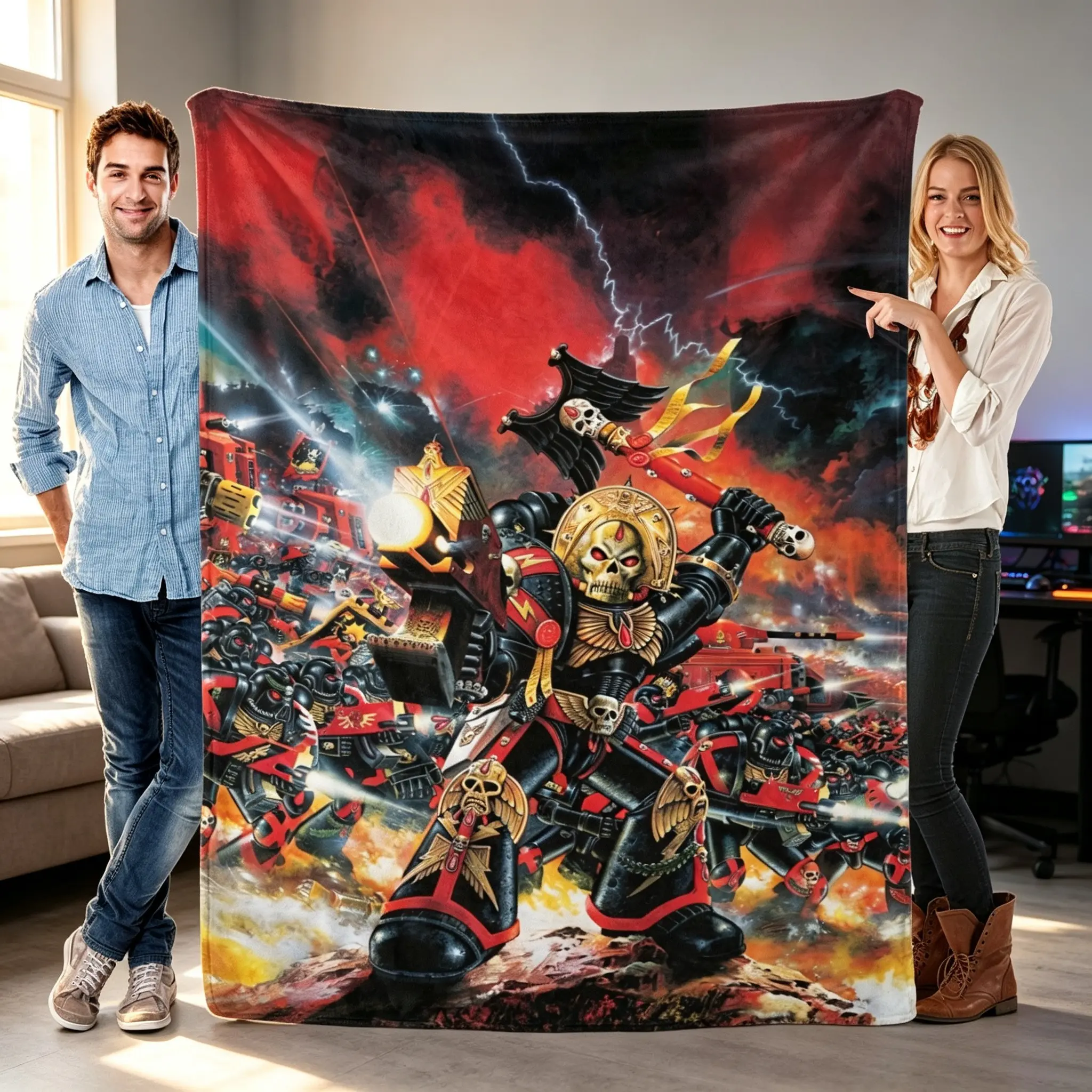 Soft Flannel Throw Blanket, Blood Angels Space Marines Warhammer 40K Battle Scene Print Warm Fleece Blanket, All Season Use For Gaming Room Sofa Bed, Washable Lap Blanket, Ideal Birthday Christmas Gift For Tabletop Wargame, Grimdark Sci-Fi Hobby Collector
