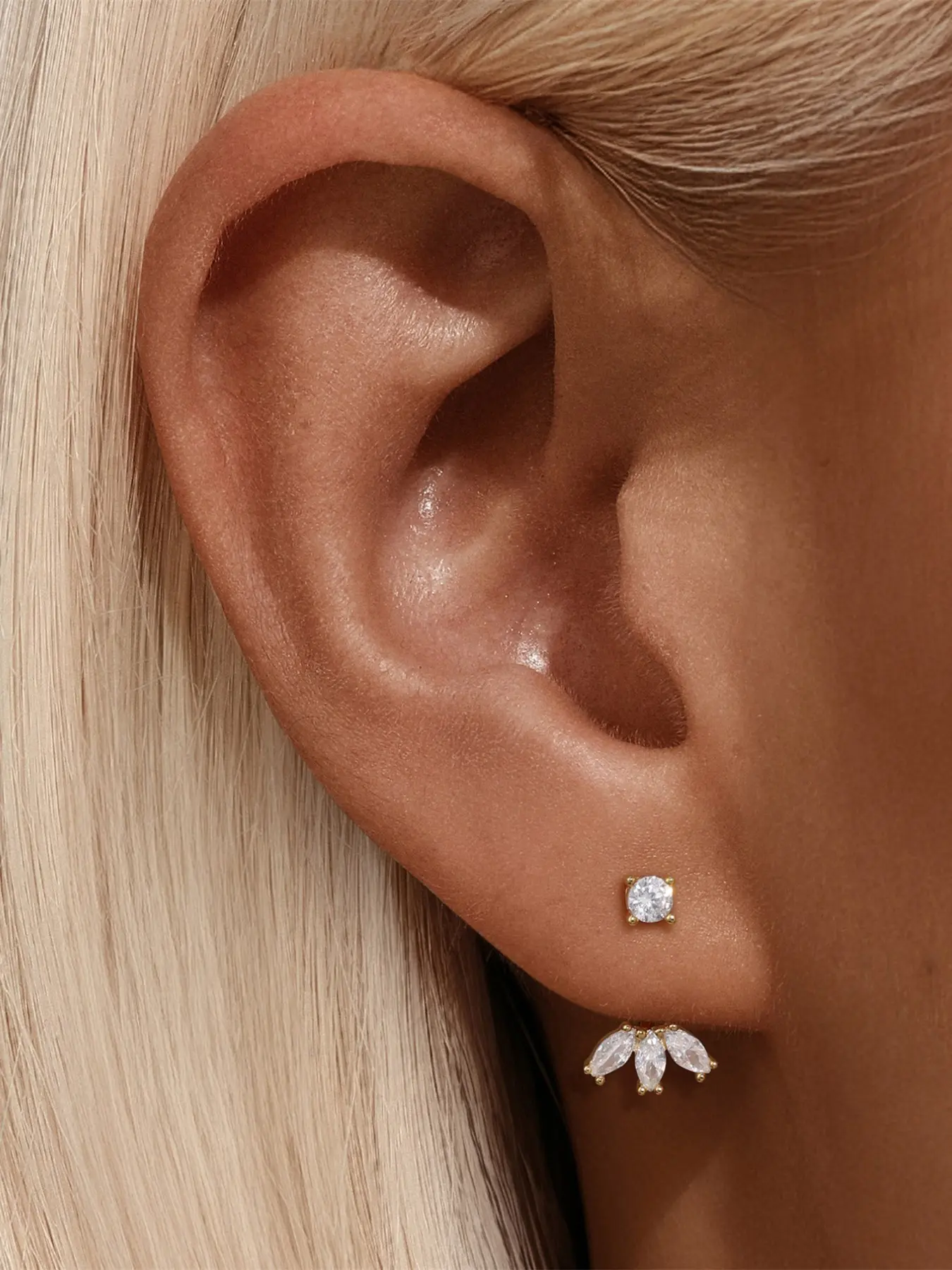 18K Gold Plated Cubic Zirconia Earrings Jacket for Women Dainty CZ Front and Back Double Studs 925 Sterling Silver Ear Jacket Earrings for Women