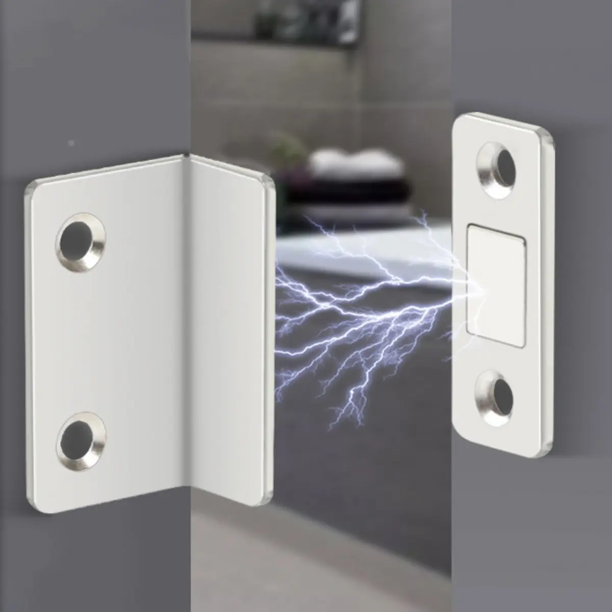 1-Pack L-Shaped Magnetic Door Catch, Aluminum Alloy, No-Drill with Adhesive backing for Cabinet Sliding Doors, Invisible Design, Versatile Use