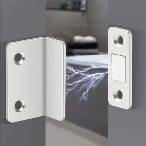 1-Pack L-Shaped Magnetic Door Catch, Aluminum Alloy, No-Drill with Adhesive backing for Cabinet Sliding Doors, Invisible Design, Versatile Use