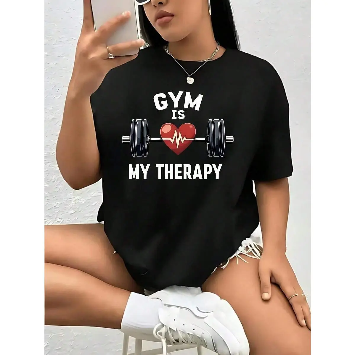 Women's Plus Size T-Shirt, Christmas All Over Print Casual Loose Fit Round Neck Shortsleeve Top in Soft 100% Cotton Knitted Fabric, 1 Piece (Do Not Dry Clean), Tshirt, Crew Neck, Regular, Machine Wash
