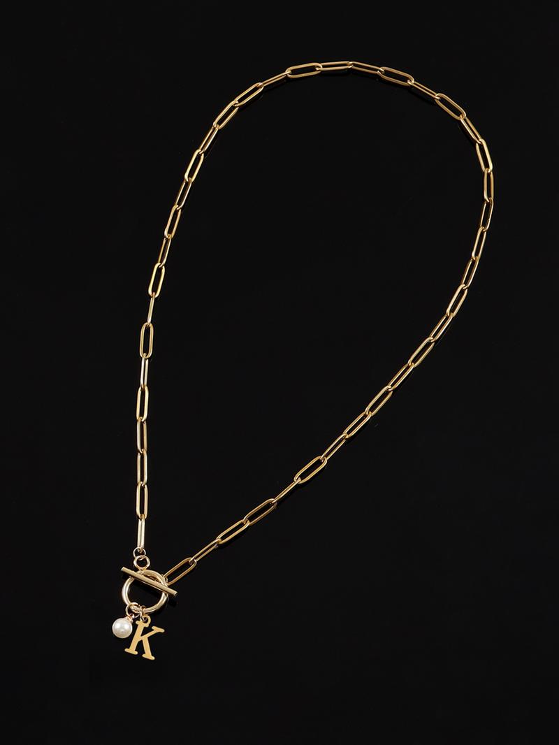 Women's Elegant Faux Pearl Decor OT Buckle Pendant Necklace, Exquisite Trendy Letter Charm Pendant Necklace, Fashion Vintage Jewelry for Party & Daily Decor