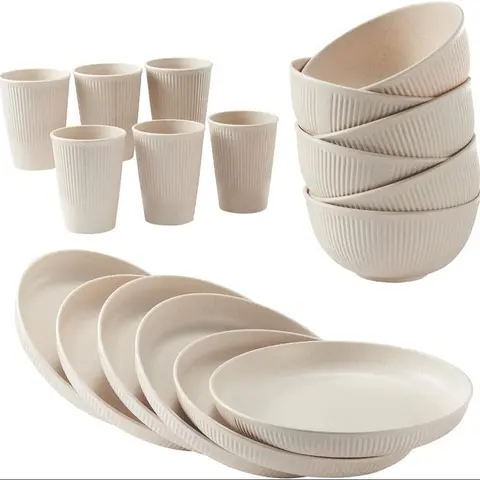 Wheat Straw Dinnerware Set, Including Bowl, Plate, Cup, Dishwasher Safe Tableware Set for Home Kitchen Dining Room, Plates and Bowls Sets, Dinnerware Service Set, Dishware Sets #GLOBAL PICKS