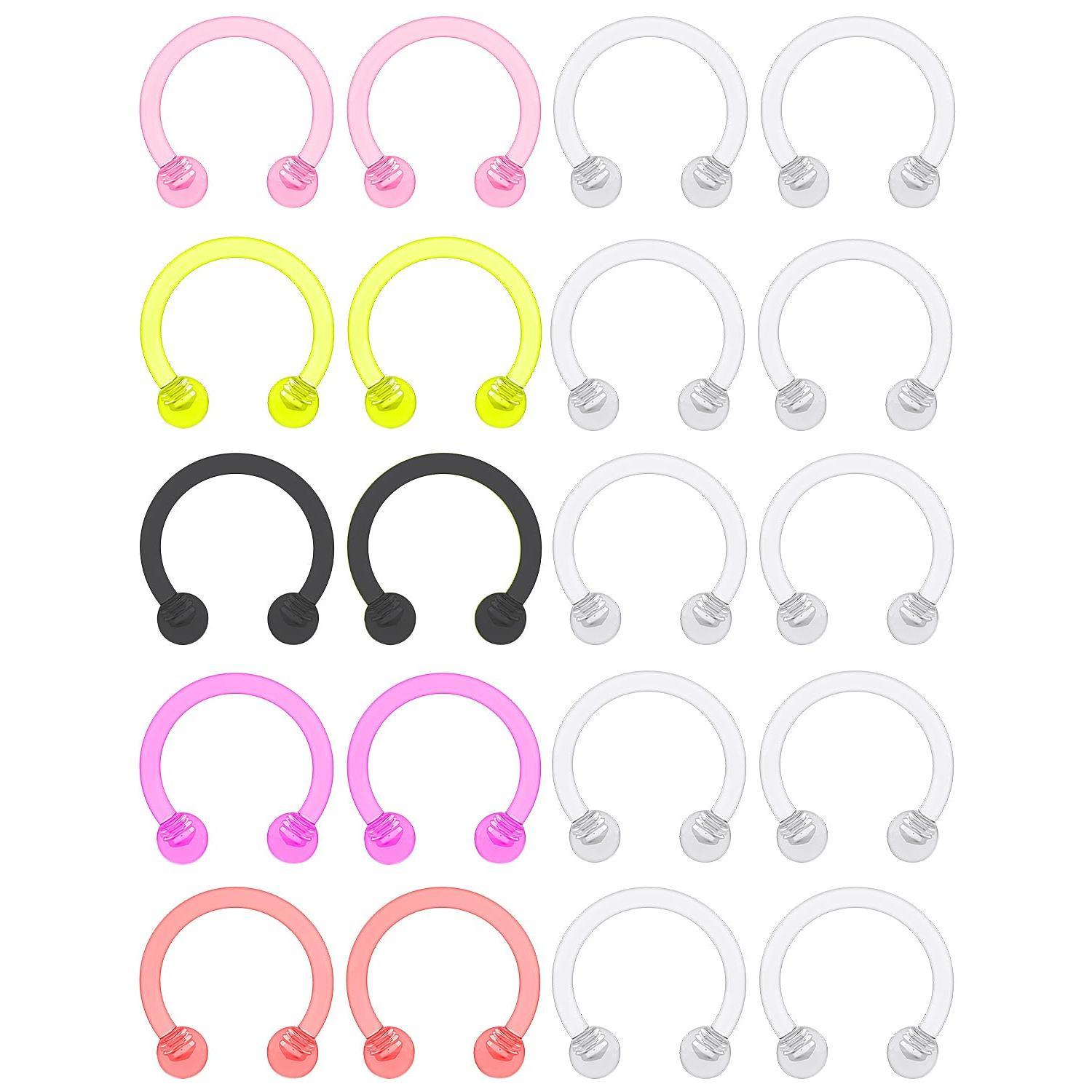 PIOK&GO 18g 16g 14g Plastic Septum Rings Flexible Lip Hoops Nose Smiley Piercings Horseshoes Cartilage Helix Rook Daith Earrings Retainer For Work 8mm 10mm 12mm