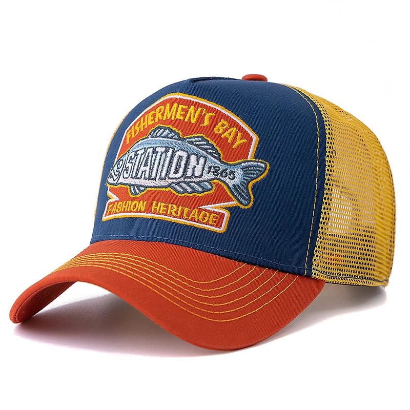 Unisex Summer Fishing Cap Breathable Mesh Trucker Hat Men Women Big Fish Fisherman Embroidered Snapback Hat Outdoor Fishing