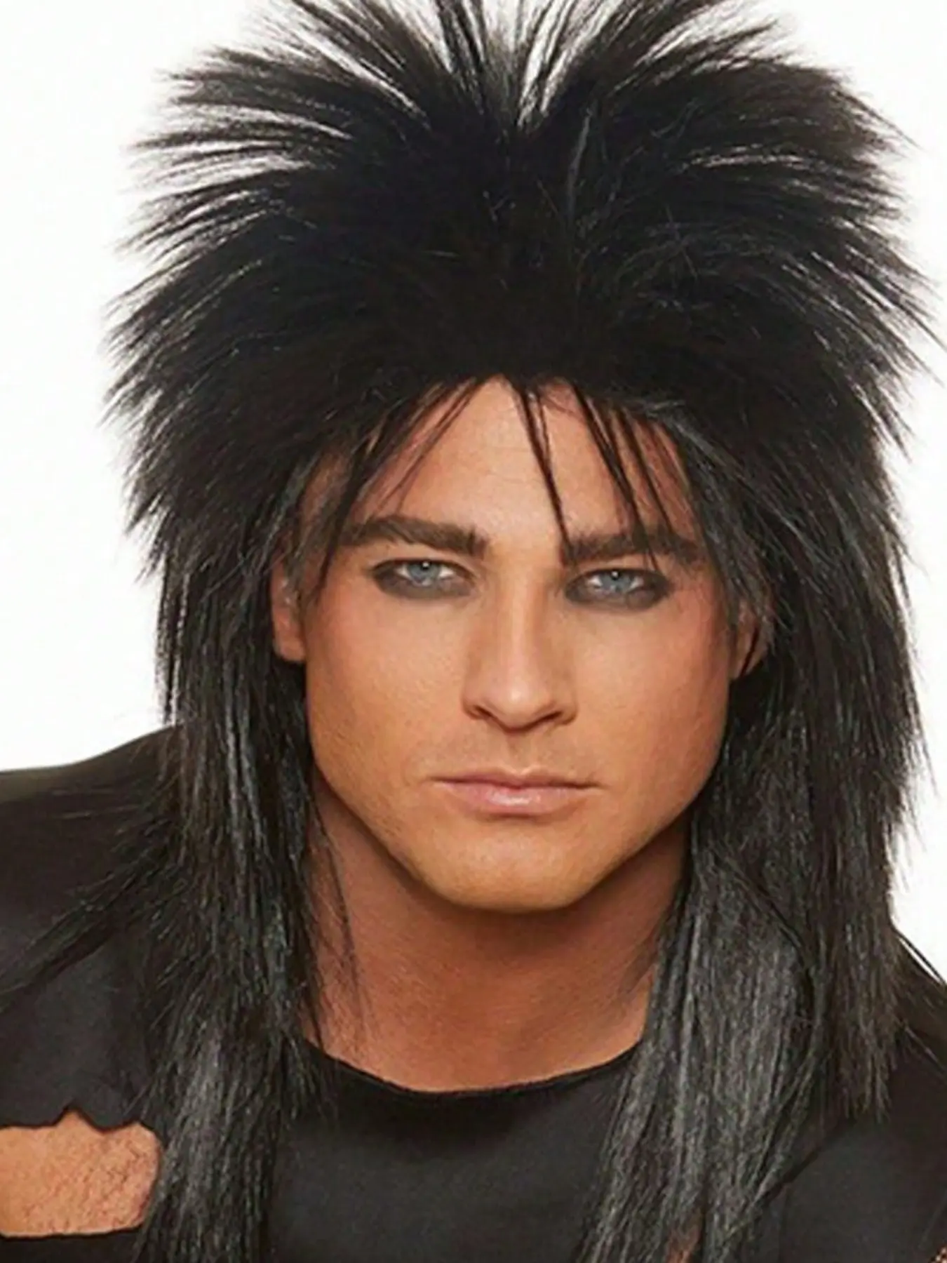 Morvally Unisex Long Black 70s 80s Mullet  Glam Rock-Rocker Cosplay Premium Synthetic Wigs For Women And Men's Halloween, Themed Costume Party