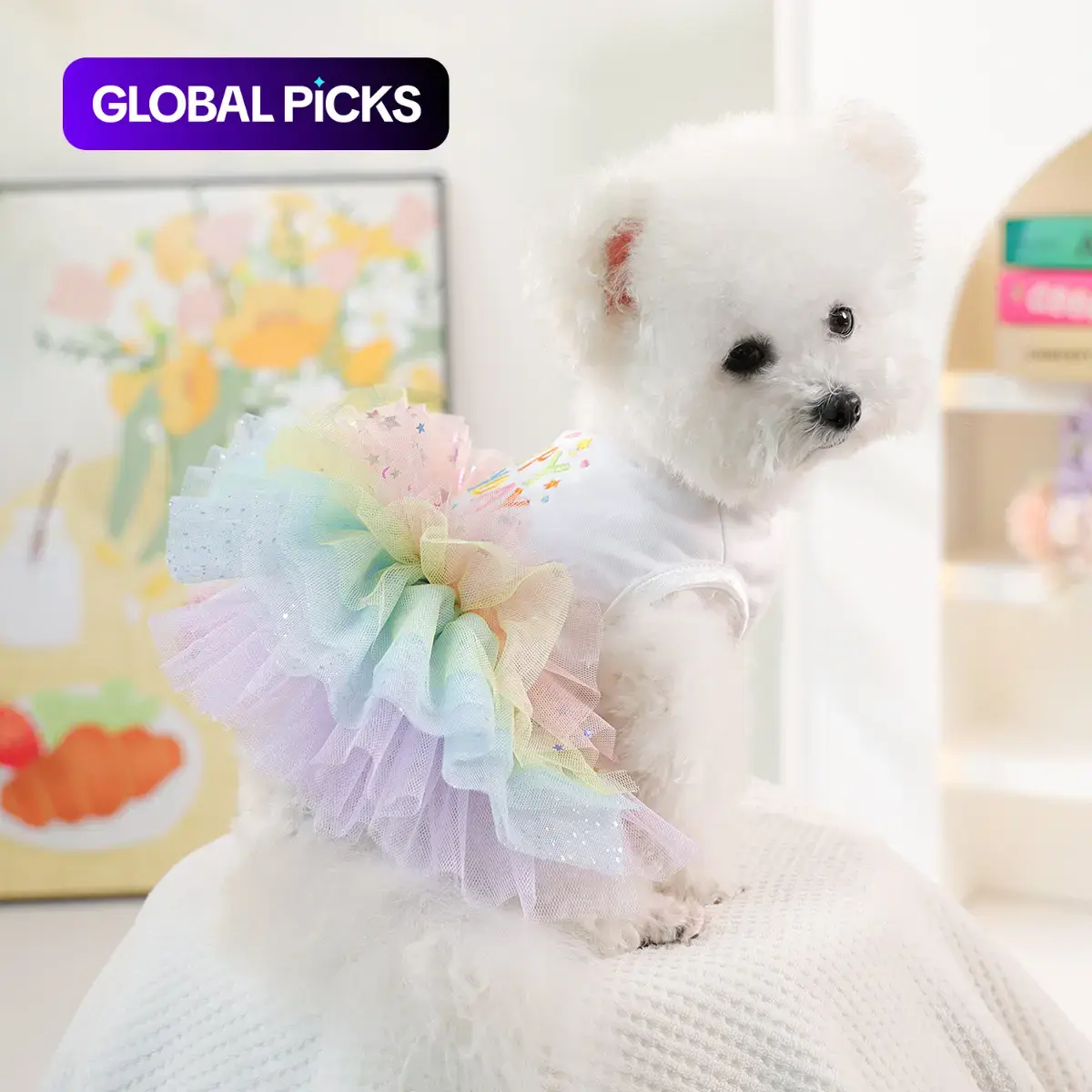 Rainbow Birthday Tutu Dress for Small Dogs & Cats, Cute Pet Clothes for Teddy Bichon Pomeranian Shih Tzu, New Arrival Dog Costume Apparel #GLOBAL PICKS