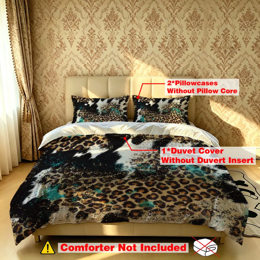 The 3-piece leopard print cozy bedding set includes one bedspread and two pillowcases, without fillings. It's soft and comfortable, suitable for single beds and double beds, and ideal for use in bedrooms, dormitories, and hotels.