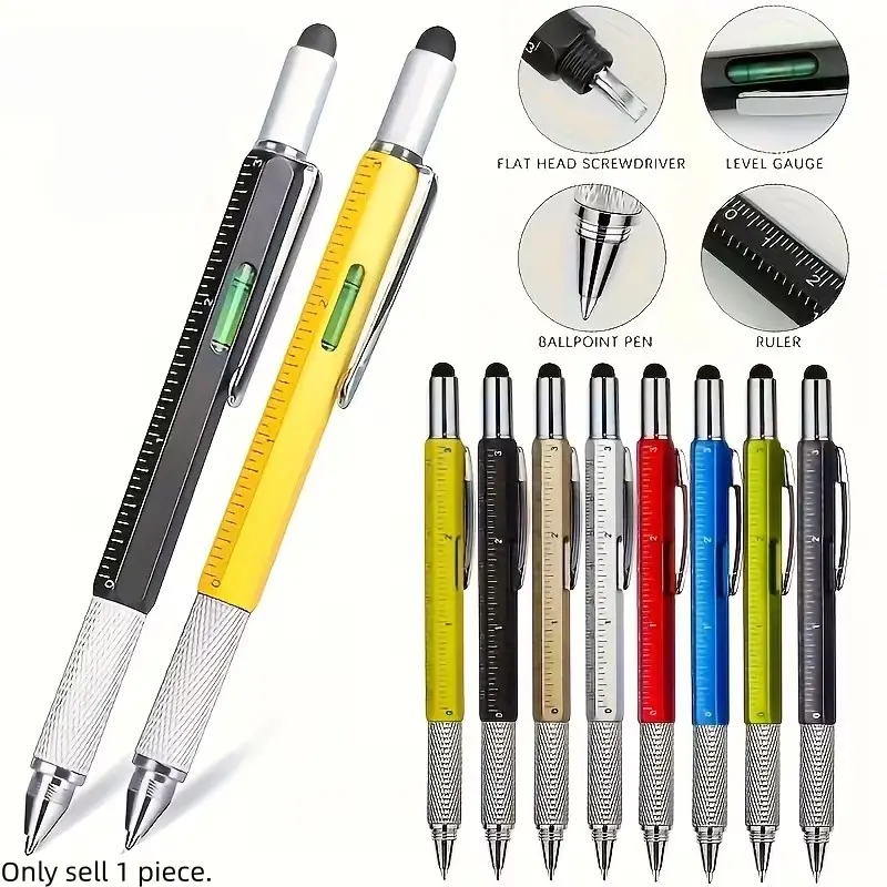 6-in-1 multifunctional pen set, gifts for men-stylus, ruler, level, bottle opener, screwdriver, ballpoint pen, architectural drawing pen, Office Writing Tool, New Year's gift/Christmas gift for men, for him, her boyfriend and grandpa