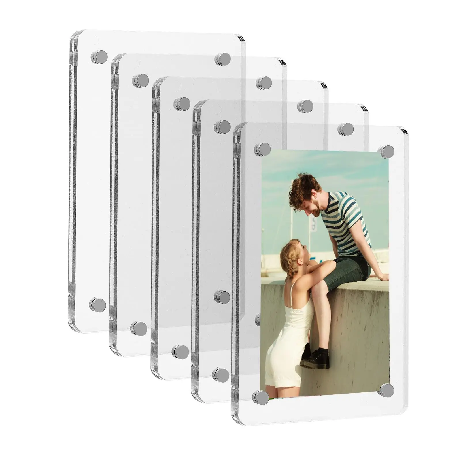 5 Packs Acrylic Fridge Magnetic Instax Frame, 2.46x3.54 Inch, Double Sided Mini Picture Frames, Magnet Frame for Refrigerator Decor