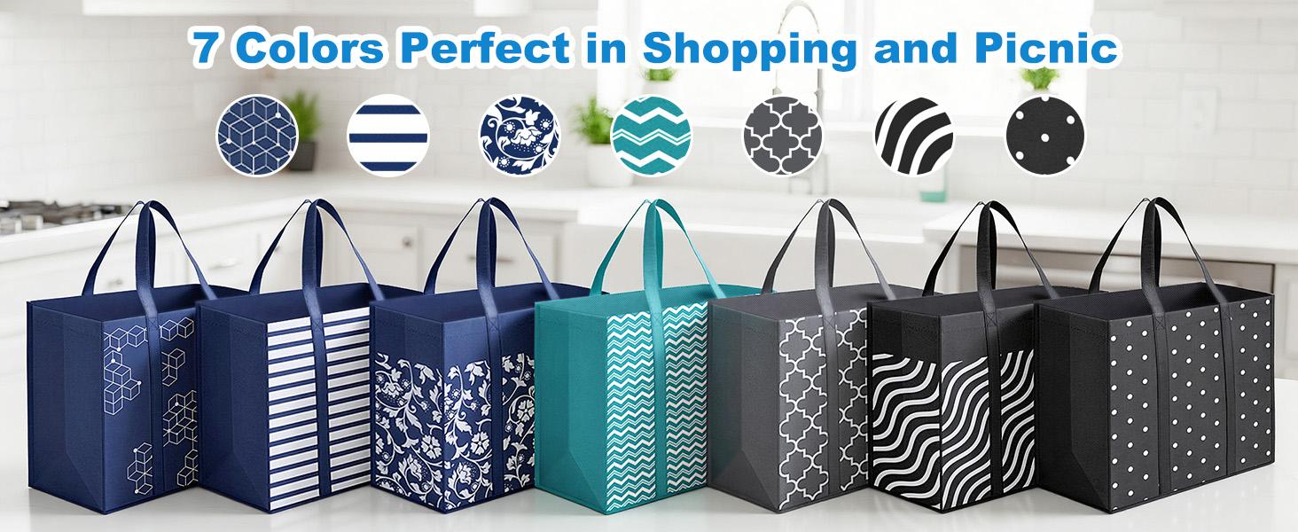 10 Pack Reusable Grocery Bags for Groceries 35L Large Capacity Heavy Duty Waterproof Bags for Shopping and Picnic with Sturdy Handles