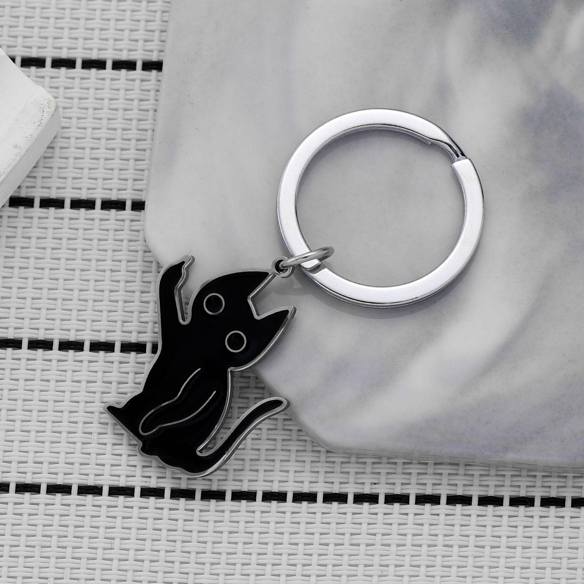 Funny Middle Finger Black Cat Keychain, Cute Sassy Cartoon Cat Stainless Steel Charm, Edgy Cat Lover Bag Accessory for Pet Owners