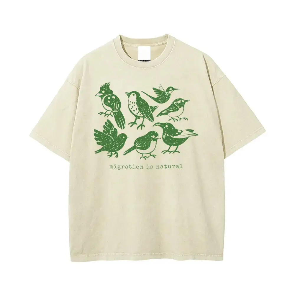 "Migration Is Natural" Anti ICE Shirt S~3XL Oversize Unisex Washed T-Shirt for Women and Men's Unisex Fit Oversize Streetwear Super Soft Pre-Shrunk