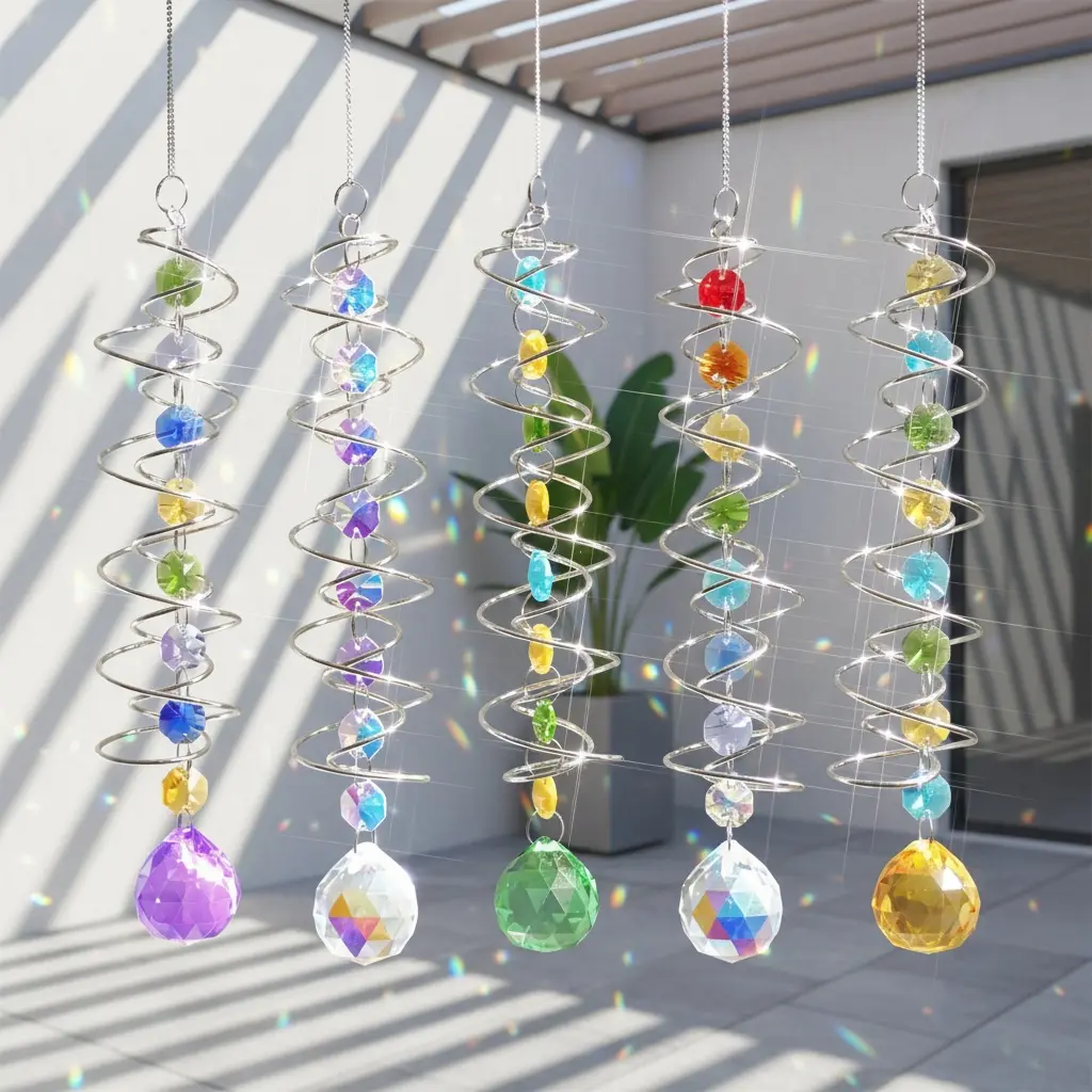 5pcs Metal Hanging 360 Degree Rotating Multi-color Crystal Sun Catcher - A Dreamy Glass Decoration for Vehicles And Wall Decorations, Used for Home, Garden, And Window Christmas Displays