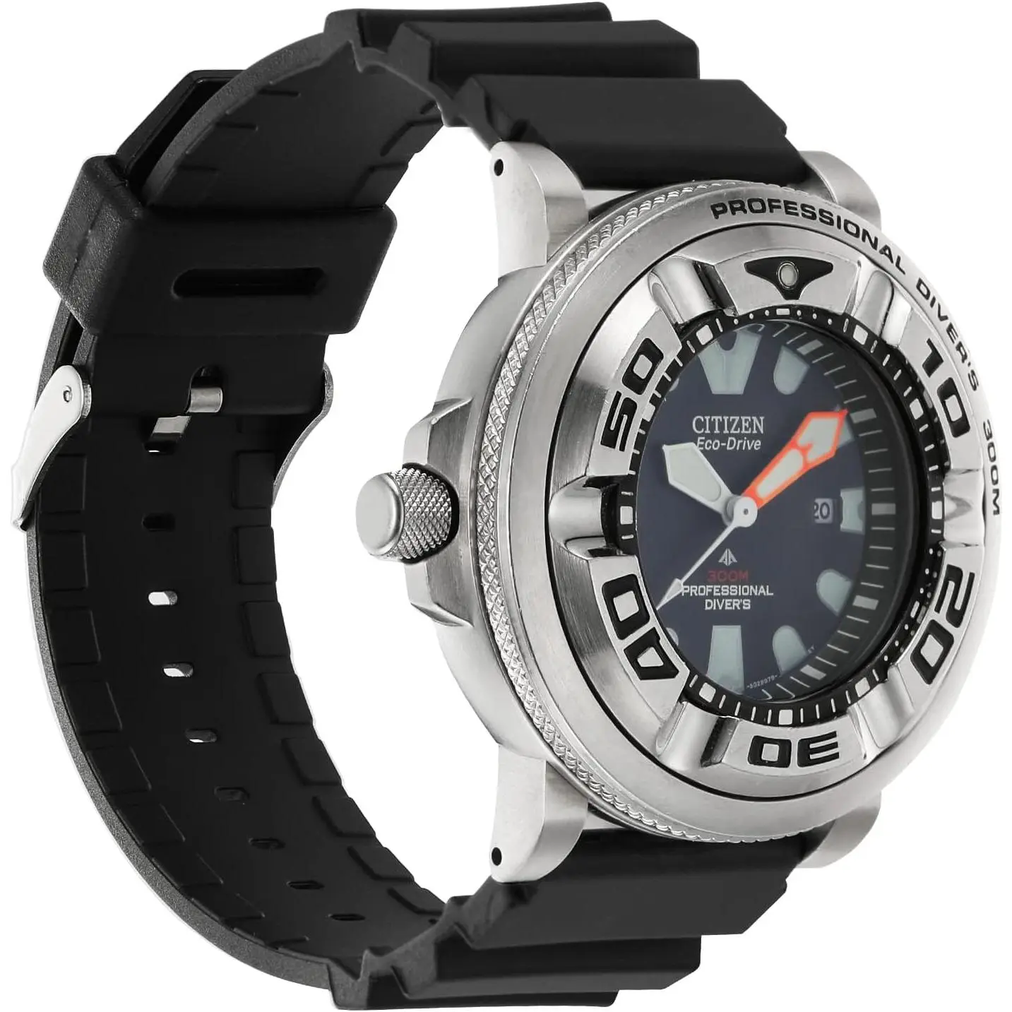 Stainless steel/Silicone Watch band For Citizen Eco-Drive Promaster BJ8050 Sea Dive Watch, with Silver Adapters (Watch is not included))