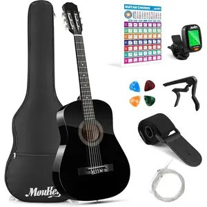38" Acoustic Guitar for Beginners Kids Youth Adult Dreadnought Guitarra Acustica Kit with Chord Poster, Gig Bag, Tuner, Picks, Nylon Strings, Capo, Strap - Black