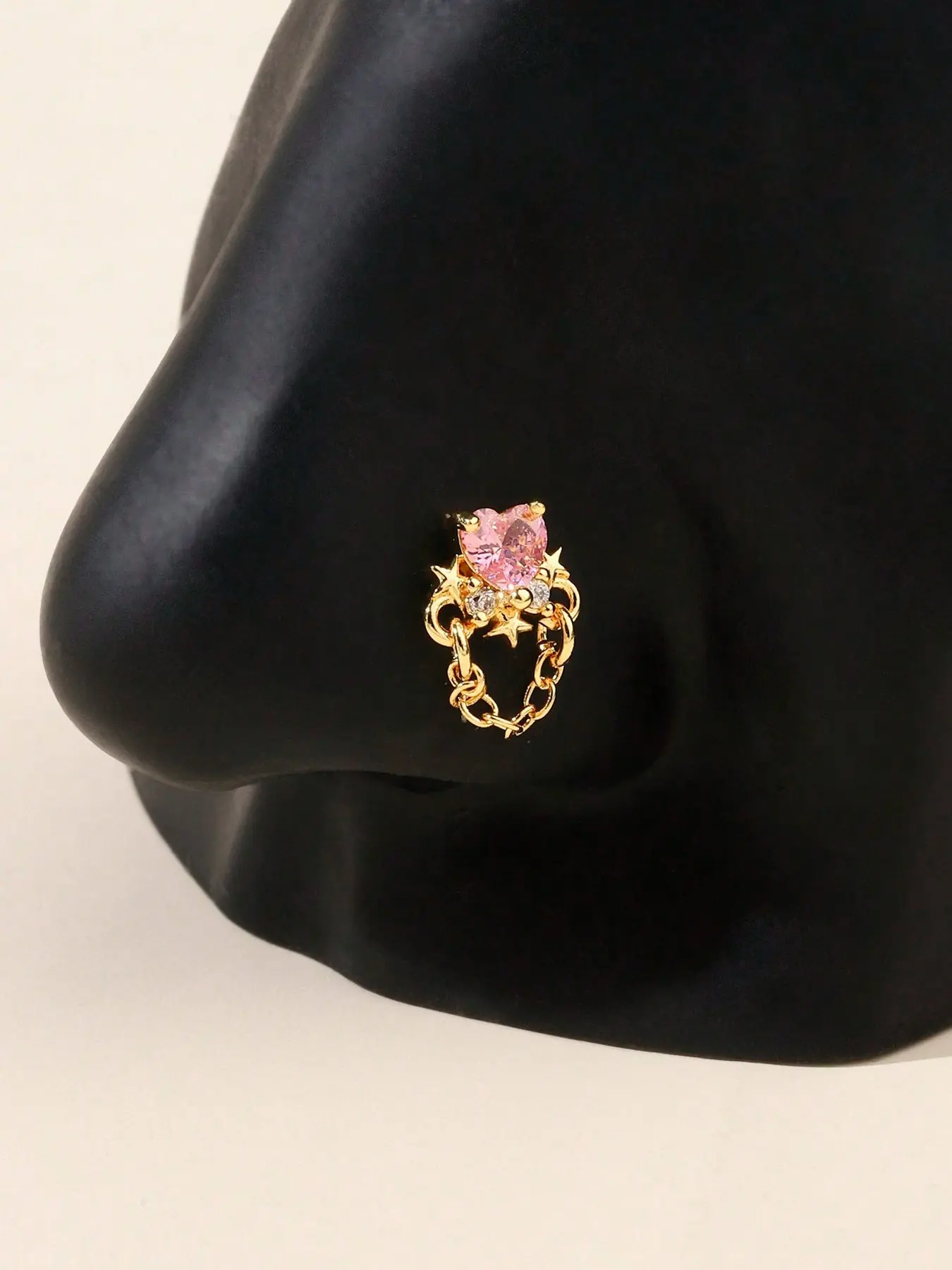 Heart Nose Stud, Cz Dangle Nose Ring, Elegant Body Jewelry, Piercing Jewelry for Women, Perfect Gift for Valentine's Day, Mother's Day