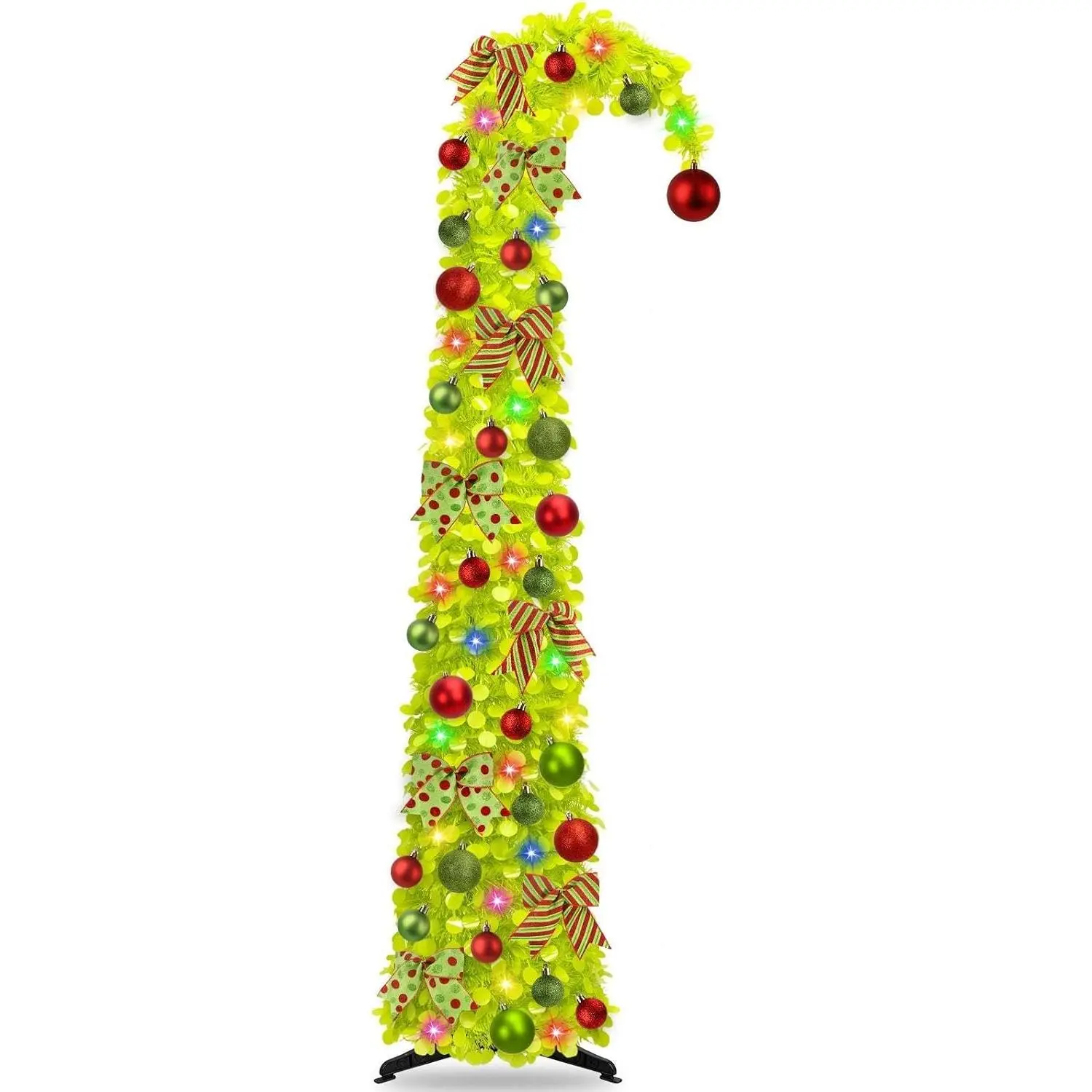 Whimsical Pop Up Christmas Tree with Lights &  Ornaments, 6Ft Collapsible Tinsel Tree for Apartment Porch Office Indoor  Party Holiday Decor