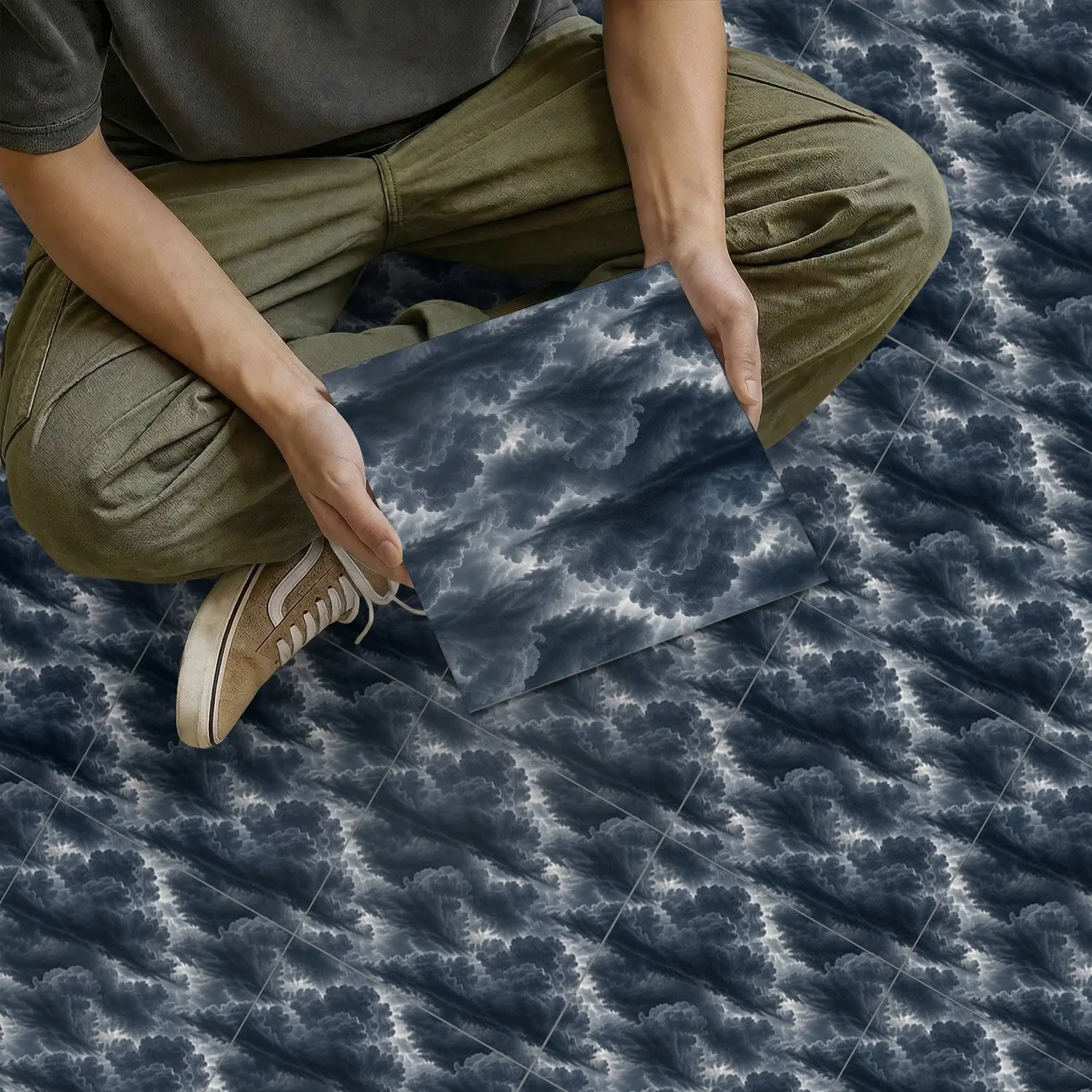 8/12 Piece Waterproof Self-Adhesive Floor Stickers,Dark Cloud Pattern, Non-Slip Durable, Strong Adhesive Thick Base Paper, for Bedroom Kitchen Bathroom