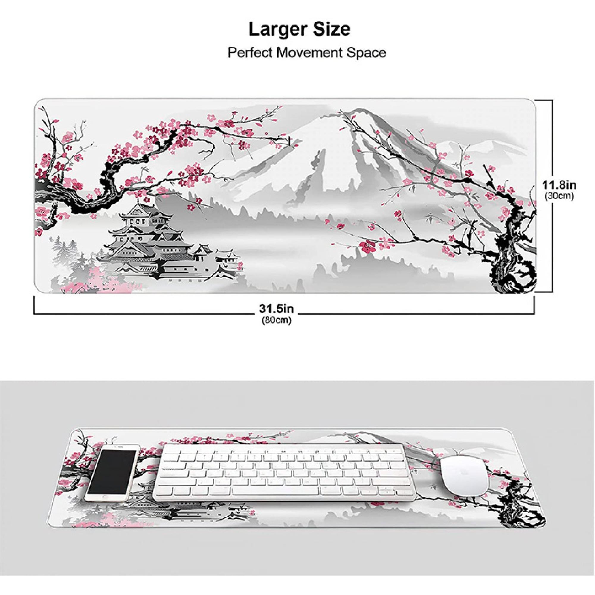 Large Gaming Mouse Pad with Non-slip Rubber Base, 1 Count Cherry Blossom Pattern Desk Mat, Computer Keyboard Pad, Washable Rubber Mouse Pad Perfect for Gamers Office Workers & Home