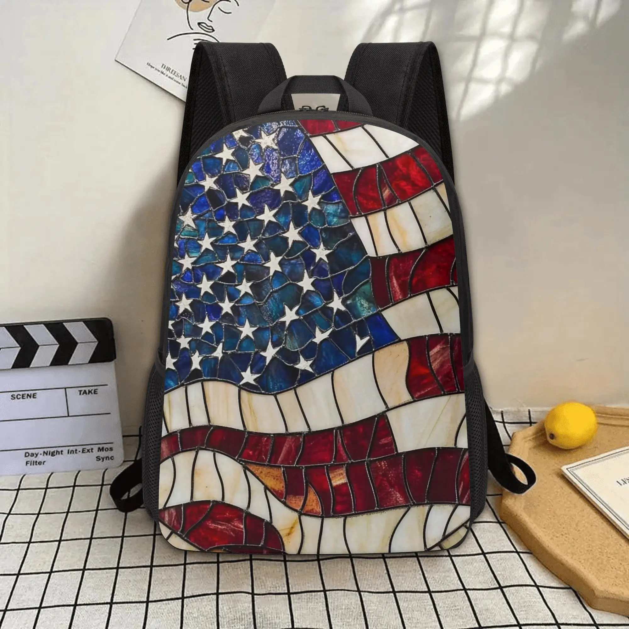 Unisex American Flag Patriotic Backpack - 17" Lightweight Polyester Laptop Bag, Large Capacity, Adjustable Straps, Zipper Closure - Stylish Daypack for College, Back to School Haul - Computers & Office Supplies Compatible