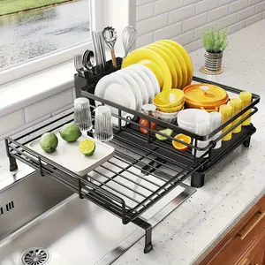 1 piece of extendable dishwashing rack - large sink drain rack, suitable for kitchen countertops, coffee machines, tableware, drain sink, storage rack with drain function