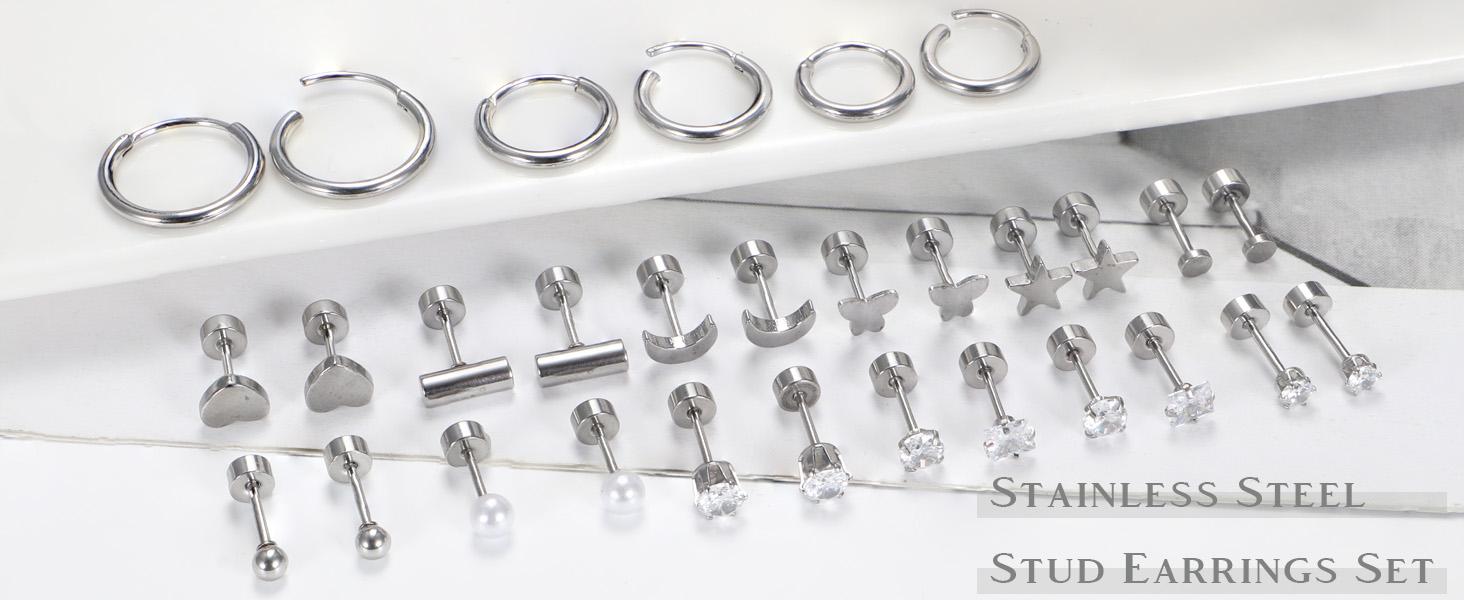 Florideco Small Tiny Stud Earrings for Women Hypoallergenic Flat Back Earrings 14K Gold Plated Surgical Stainless Steel Earrings Sets Screw Back Cartilage Earrings