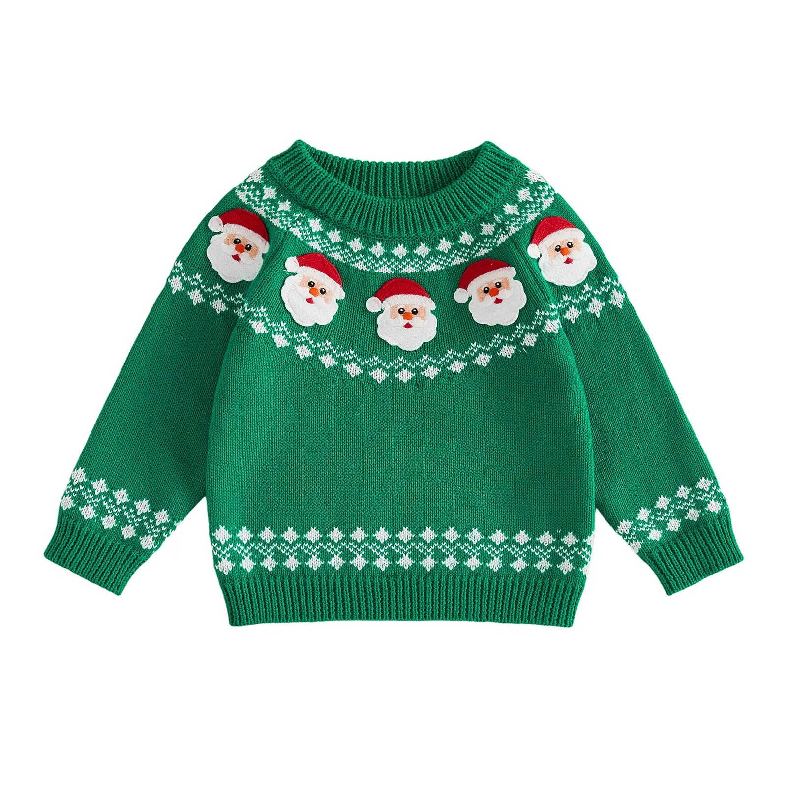 Toddler Baby Little Boy Christmas Sweater Classic Santa Claus Embroidered Knit Pullover Long Sleeve Jumper Winter Tops 0-5 Years