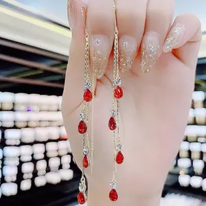Exaggerated Water Drop Rhinestone Fringe Earrings for Women, Elegant High-End Statement Jewelry, Long Tassel Dangle Earrings, Sparkling Party & Evening Wear Accessory, Trendy Minimalist Luxury Style for Wedding, Prom, Banquet, and Special Occasion
