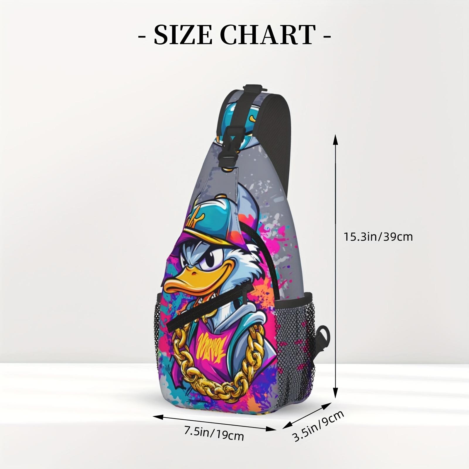 Large Hip-Hop Backpack with Bold Duck Chain - Heavy-Duty Machine-Washable Polyester Crossbody Bag, Adjustable Strap & Zipper Closure - Spacious Backpack for Travel, Hiking, Cycling, - Urban Streetwear Backpack for Men & Women (Blue/Purple/Pink/Black/Gray)