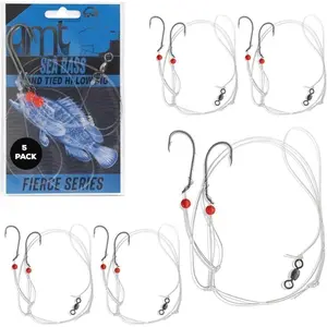 Sea Bass Hi/Lo  Fishing Rigs 1, 5 &10 Pack Bulk Options -  Mo's  - Mustad Size 3/0  Hook, 60lb Heavy Duty, 80lb Swivel & Sinker Loop, Hand Tied - for Fluke Porgy Snapper Croaker Sea Trout Tautog Spot Pompano