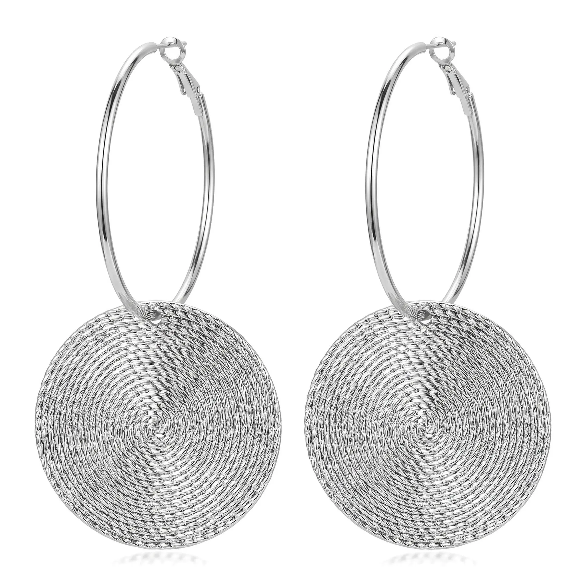 Women's Gold Unisex Large Round Hoop Design Earrings - Bohemian-Modern Geometric Textured with Round Pendants, Lightweight Office-Daily Accessories, Ideal Gift for Her, Elegant, Ear Stacking, Alternative Earrings, Electroplate, Casual, Aesthetic Earrings