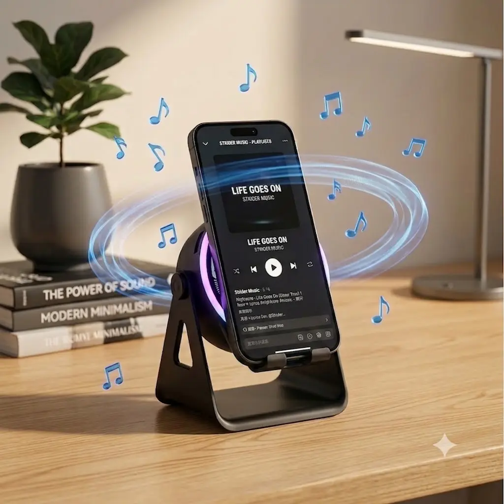 5-in-1 Plastic Wireless Induction Audio Stand - Mobile Phone/Tablet Accessory, Wireless Charging for Smartphone/Cellphone Device, 360° Adjustable Holder with Colorful Ambient Light, Men's Gift, Wireless Magnetic Phone Holders & Mounts
