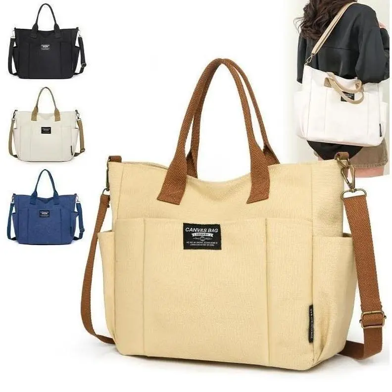 Women's Preppy Aesthetic Canvas Tote Bags - 2026 Trendy, Zippered, Spacious Multi-Pocket, Everyday School Work Everyday Bag Multiple Compartments Tote Lightweight Tote