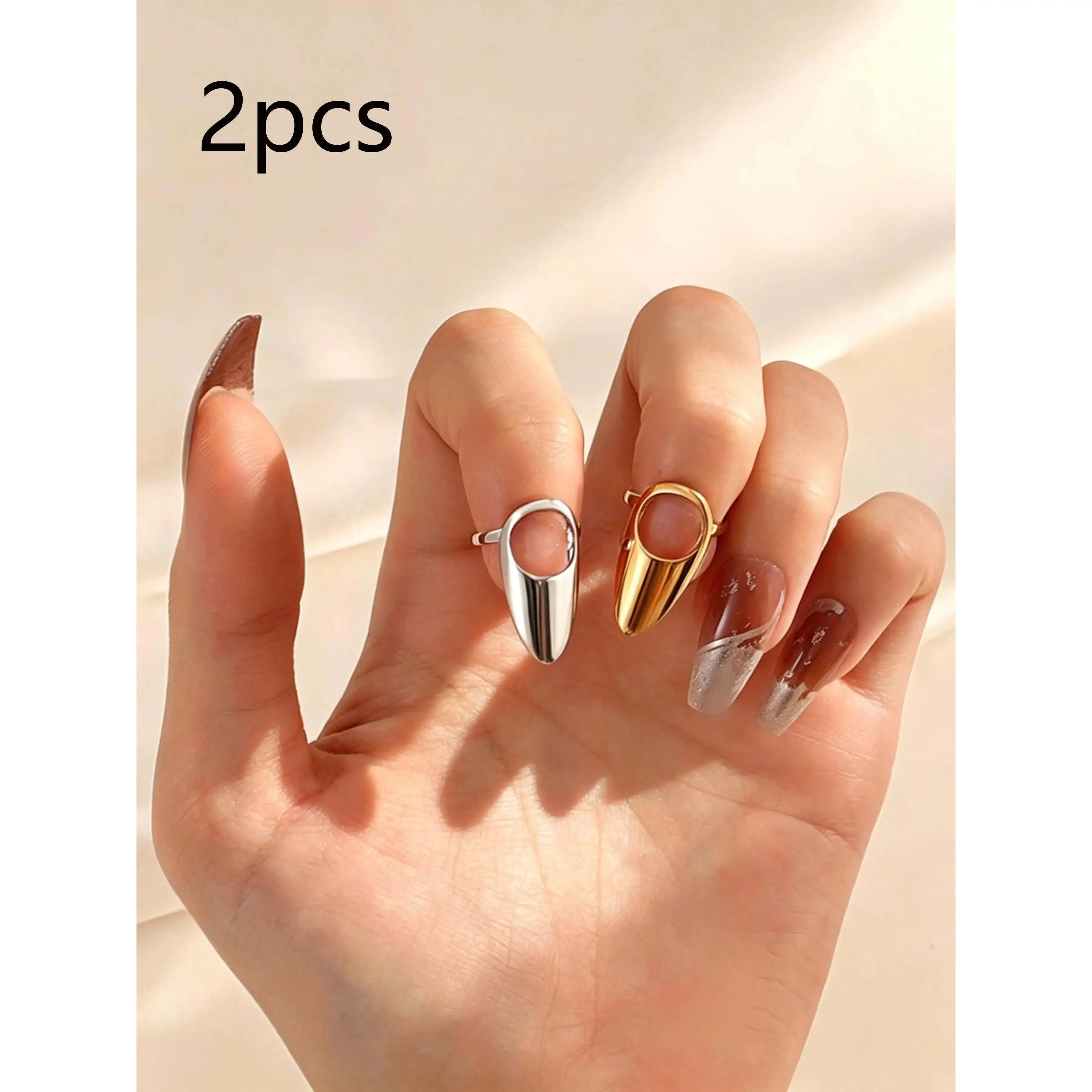 YYW1 2Pcs Gold & Silver Alloy Nail Covers European INS Style Fingertip Decor Party Nails Nail Decoration
