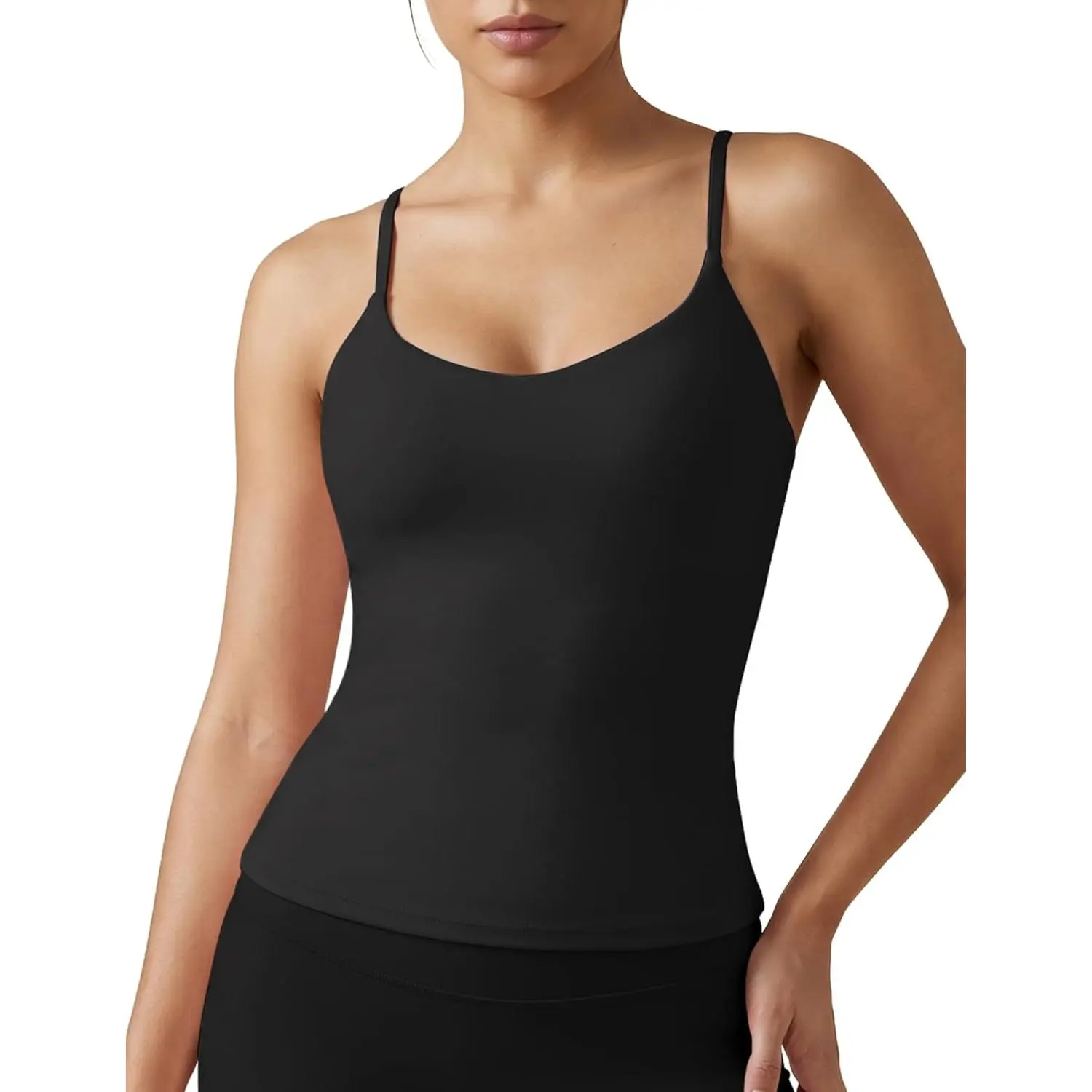 Compression Workout Tank Top  Women with Adjustable Straps V Neck Athletic Tank with Removable Pads Longline Cami