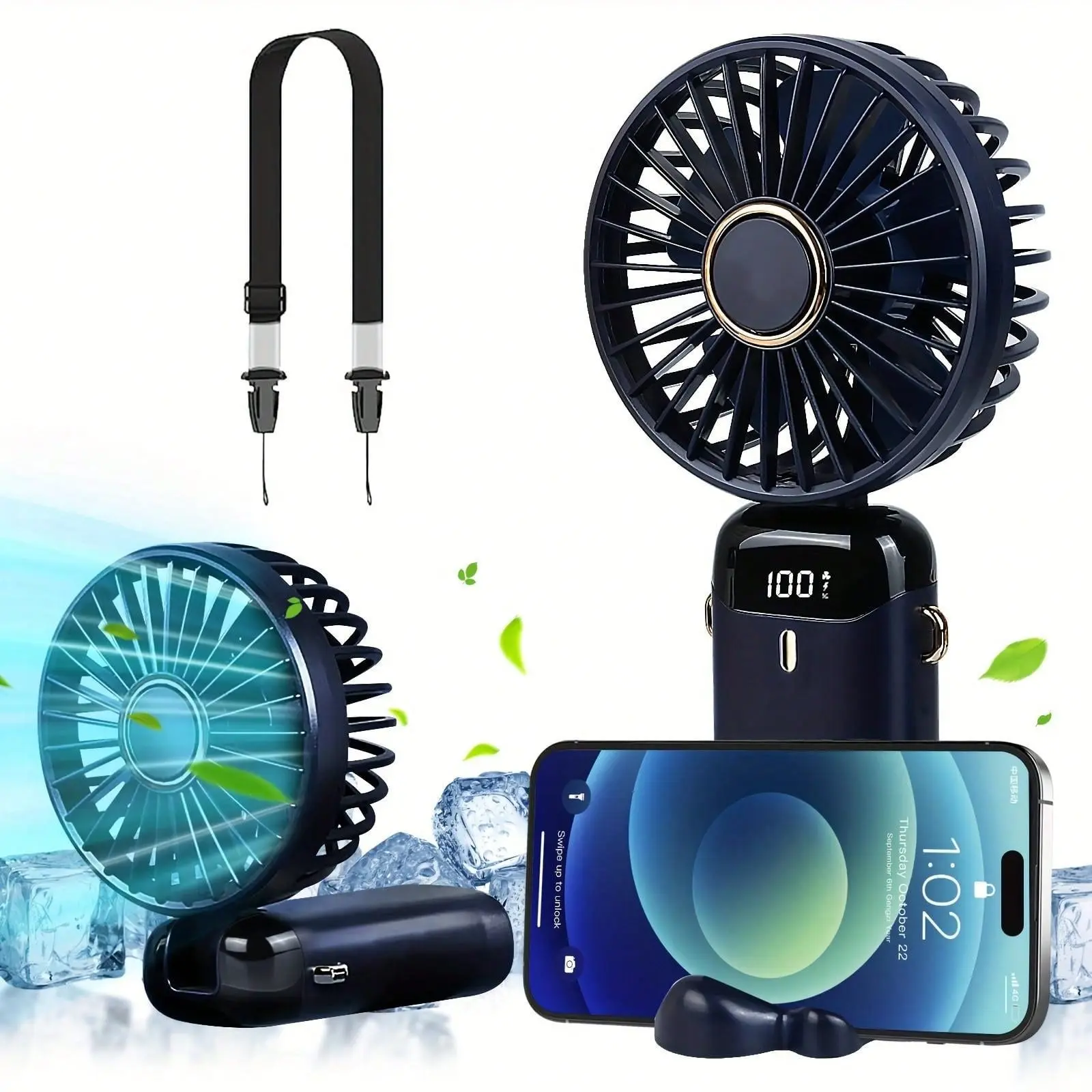 Portable Handheld Fan, 800mah Rechargeable Mini Fan with LED Display, Multi-Function Smart Control, Ideal for Travel, Outdoor, Work, Home