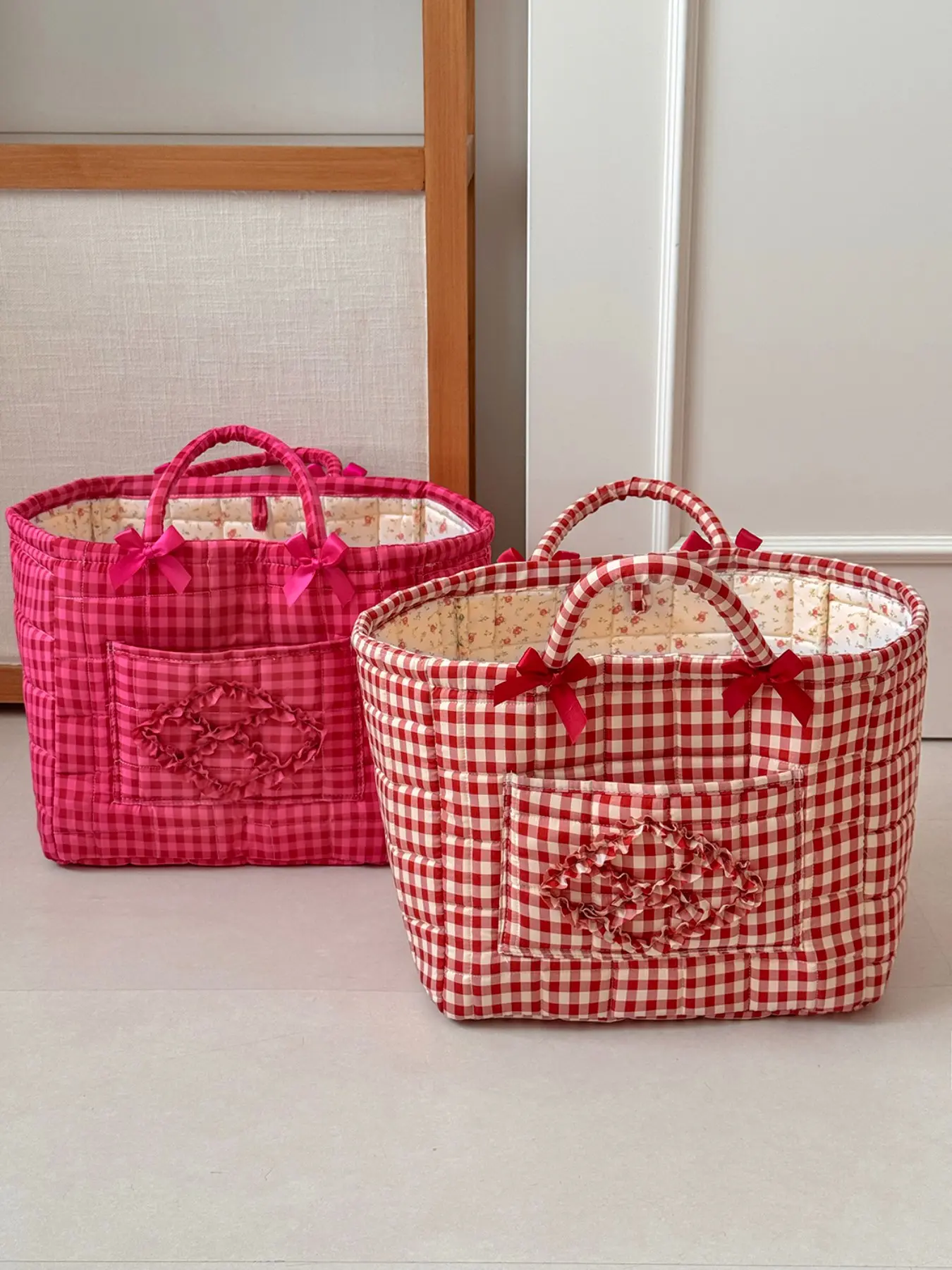 Large Grid Storage Basket with Handle, Embroidered Design, Washable Thick Fabric, Multi-Functional Organizer for Clothes, Bedding, Office Supplies, Cosmetics, Outdoor Travel, Picnic, Bedroom Storage Organizer