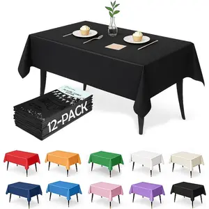 12-Pack Black Plastic Tablecloths - 54 x 108 Inch Disposable Table Covers for Rectangle Tables, Heavy Duty &  for Parties, Events, Banquets, Black