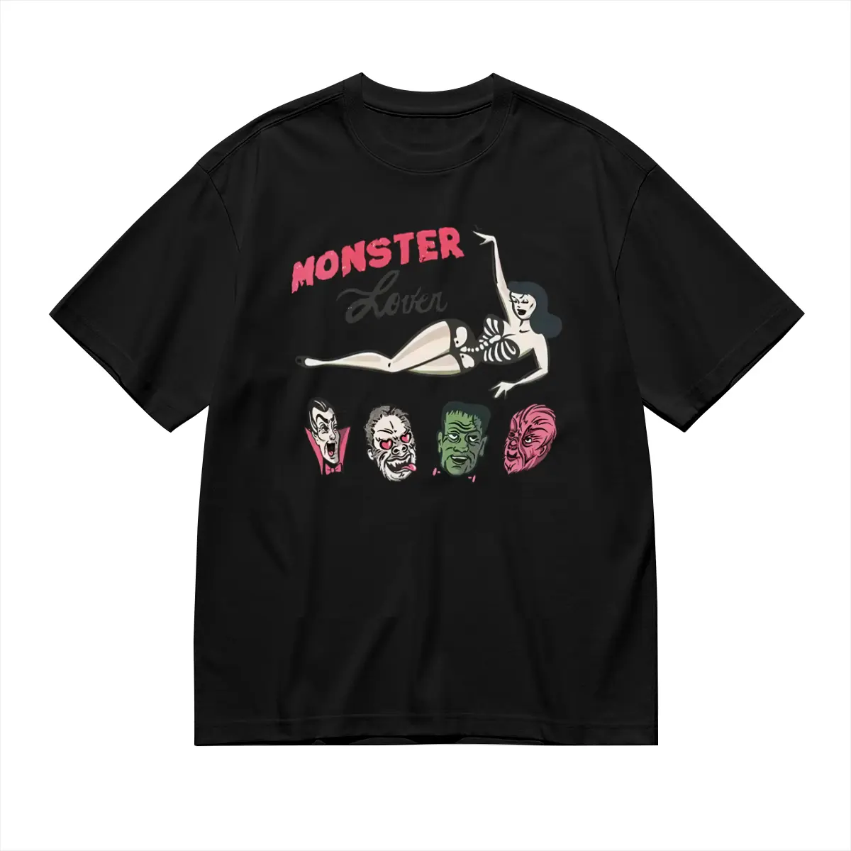 Women's "Monster Lover" Graphic Tee - Edgy Vampire & Zombie Print, Soft, Short Sleeve, Crew Neck, Casual Summer Top - T Shirt