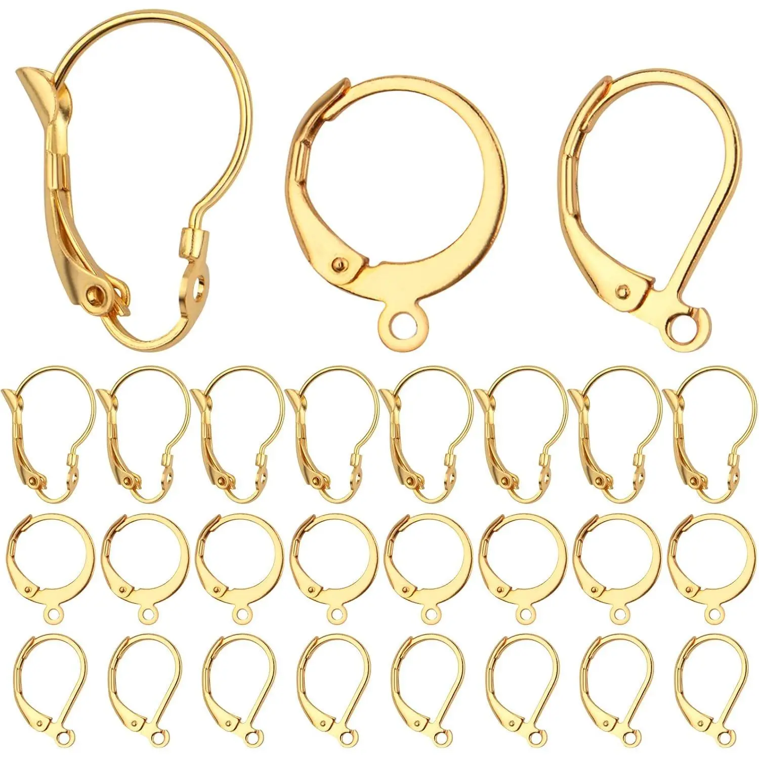 30pcs 3 Styles Stainless Steel Lever Back Earring Hooks Hypoallergenic French Earwire Hooks with Loop for DIY Dangle Earring Jewelry Making Supplies, Golden